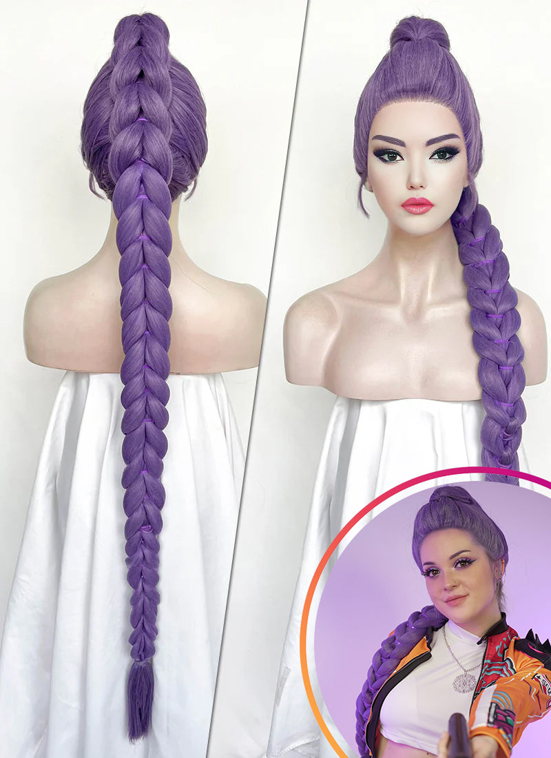 KPop Demon Hunters Rumi Pastel Purple Braided Lace Front Synthetic Wig LF2515