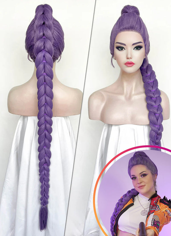KPop Demon Hunters Rumi Pastel Purple Braided Lace Front Synthetic Wig LF2515