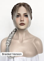 Fourth Wing Violet Sorrengail Brunette Silver Grey Ombre Braided Lace Front Synthetic Wig LF2519