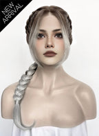 Fourth Wing Violet Sorrengail Brunette Silver Grey Ombre Braided Lace Front Synthetic Wig LF2519
