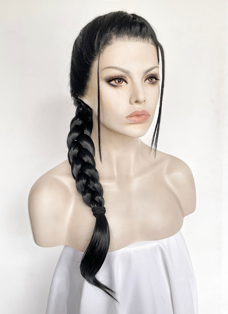 Tomb Raider Lara Croft Jet Black Braided Lace Front Synthetic Hair Wig LF2520