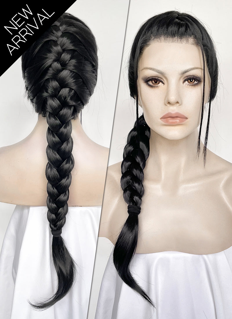 Tomb Raider Lara Croft Jet Black Braided Lace Front Synthetic Hair Wig LF2520