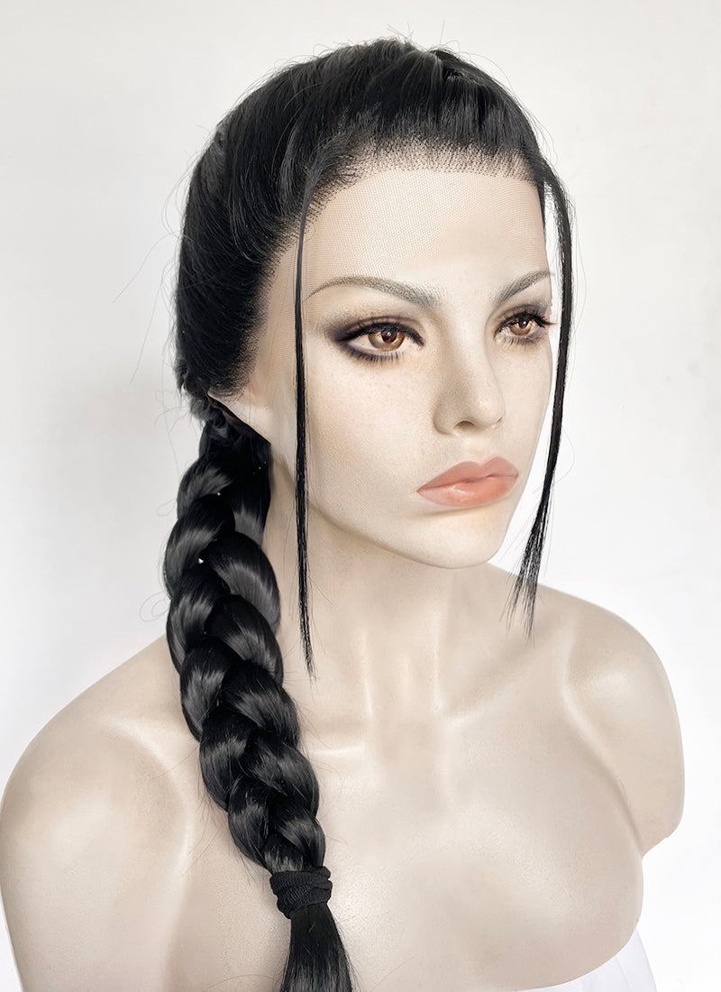 Tomb Raider Lara Croft Jet Black Braided Lace Front Synthetic Hair Wig LF2520