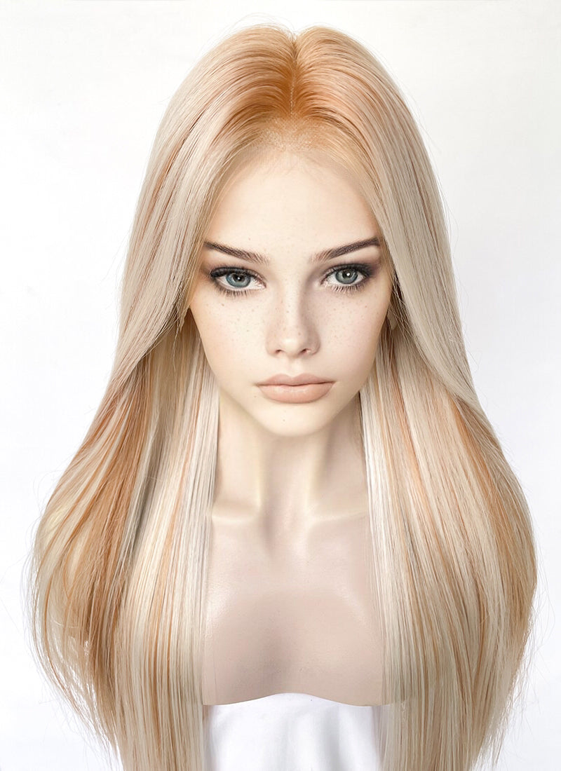 Blonde With Brown Highlights Straight Lace Front Kanekalon Synthetic Hair Wig LF3330