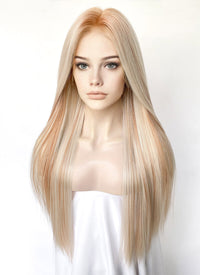 Blonde With Brown Highlights Straight Lace Front Kanekalon Synthetic Hair Wig LF3330