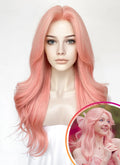 Pink Curtain Bangs Wavy Lace Front Synthetic Wig LF3347