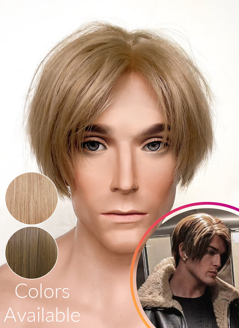 Resident Evil 4 Leon S. Kennedy Brunette Blonde Straight Lace Front Kanekalon Synthetic Men's Wig LF6009