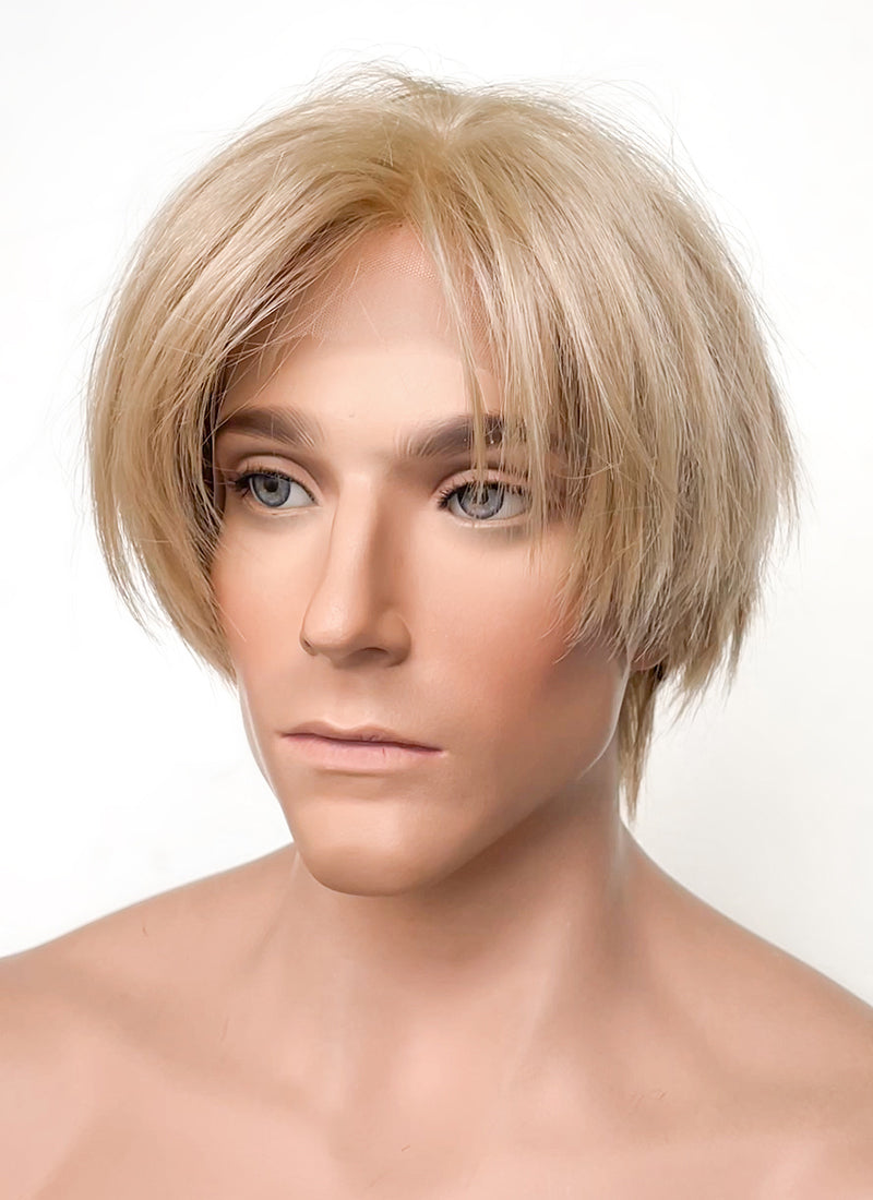 Resident Evil 4 Leon S. Kennedy Brunette Blonde Straight Lace Front Kanekalon Synthetic Men's Wig LF6009