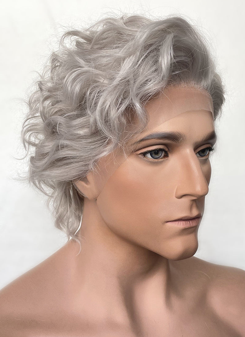 Baldur's Gate 3 Astarion Grey Curly Lace Front Synthetic Men's Wig LF6033