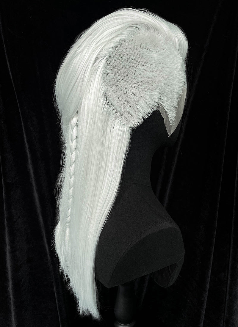 Silver Grey Straight Braided Lace Front Synthetic Wig With Shaved Side LF6058A