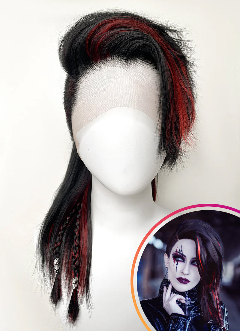 Baldur's Gate 3 Karlach Black Mixed Red Straight Lace Front Synthetic Wig LF6058