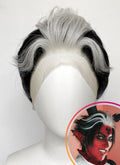 Helluva Boss Blitzo Buckzo Black And  Silver White Money Piece Straight Lace Front Synthetic Men's Wig LF6065