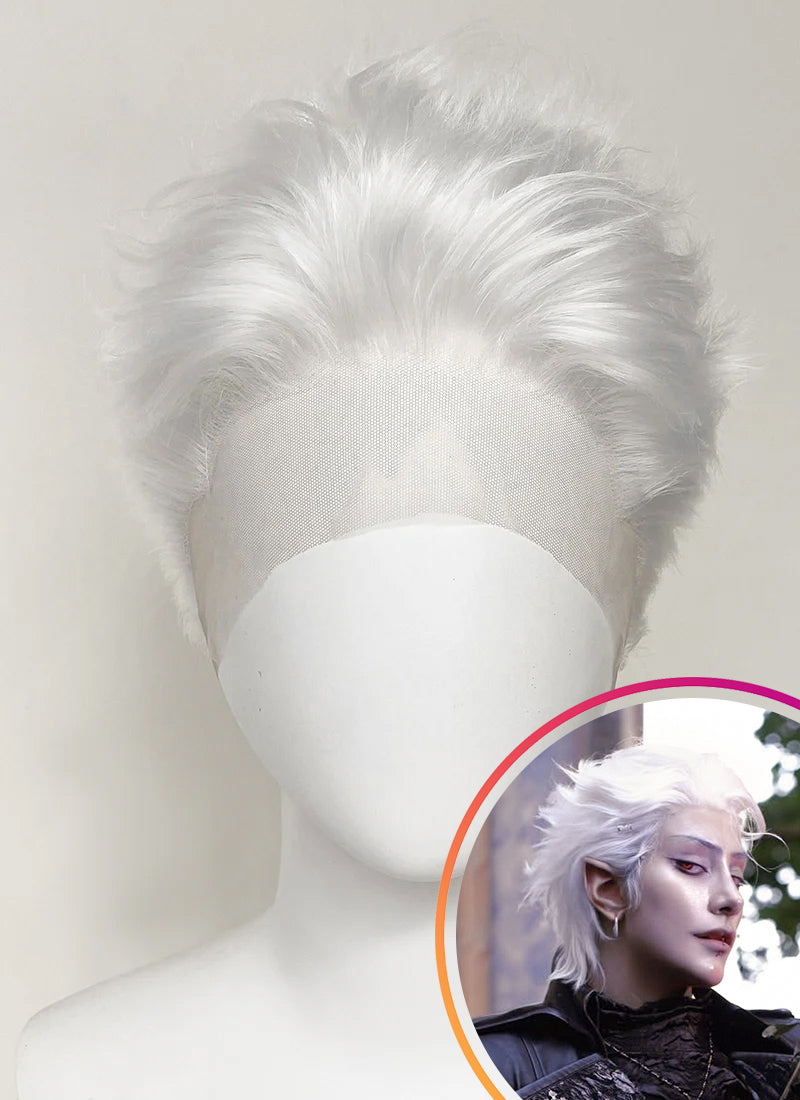 White Wavy Lace Front Synthetic Men's Wig LF6077