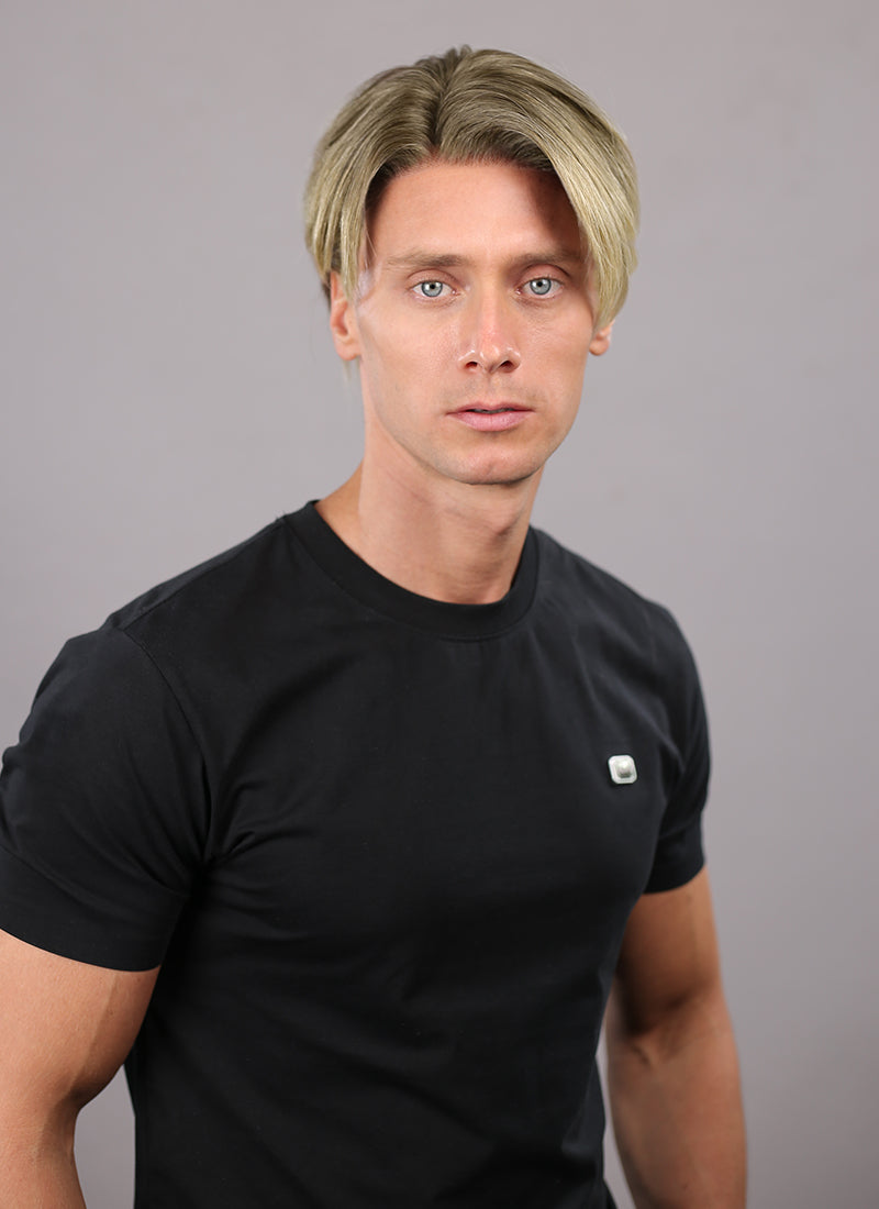 Straight Blonde With Brown Roots 13" x 6" Lace Top Kanekalon Synthetic Men's Wig NM024