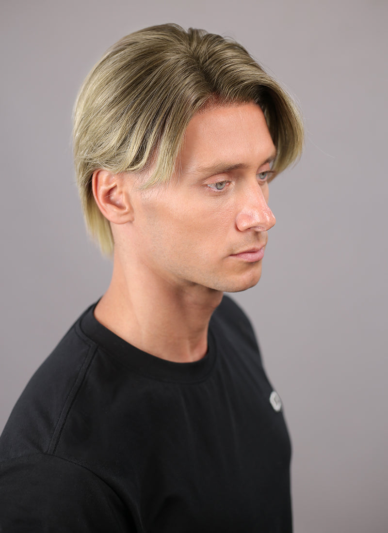 Straight Blonde With Brown Roots 13" x 6" Lace Top Kanekalon Synthetic Men's Wig NM024