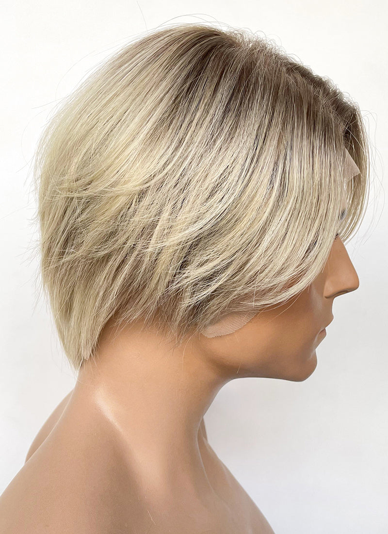 Straight Blonde With Brown Roots 13" x 6" Lace Top Kanekalon Synthetic Men's Wig NM024