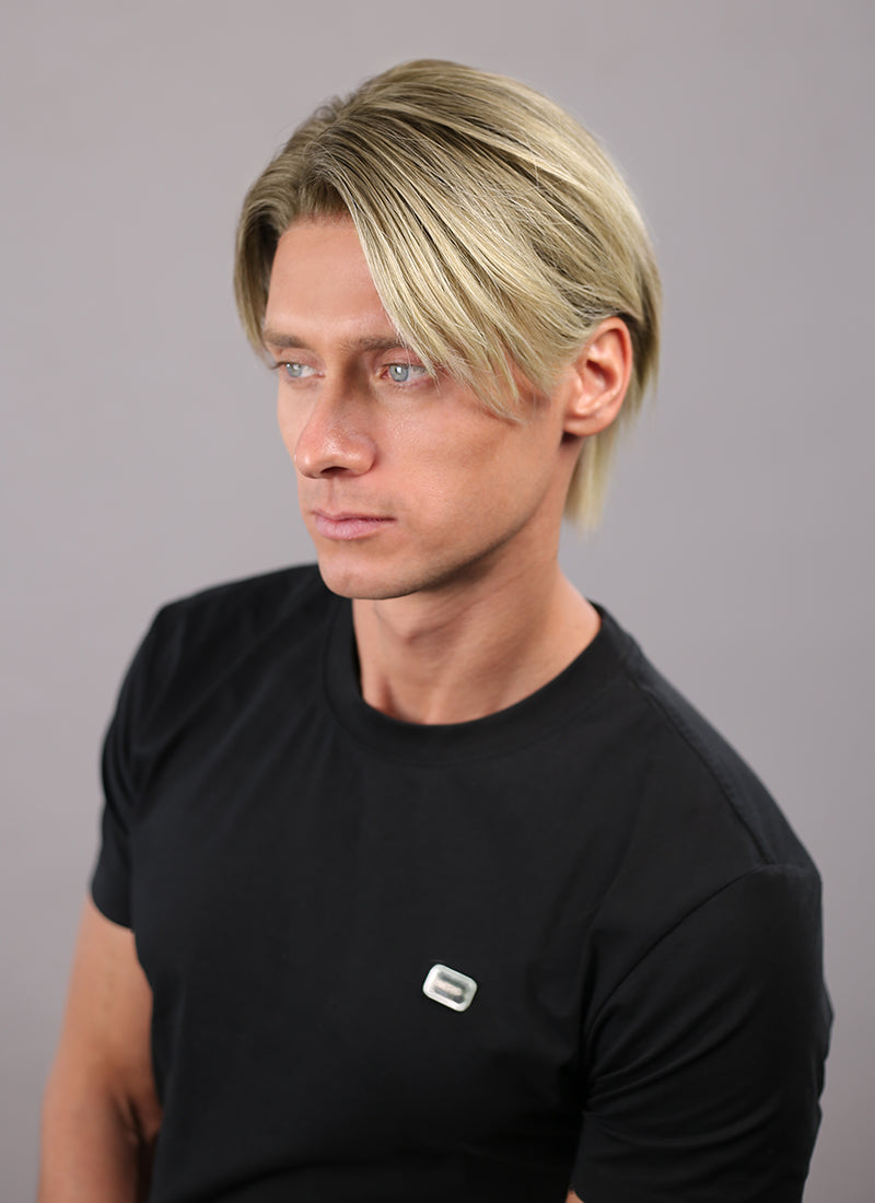Straight Blonde With Brown Roots 13" x 6" Lace Top Kanekalon Synthetic Men's Wig NM024
