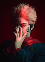 Jujutsu Kaisen Sukuna/Yuji Itadori Peach Pink Black Ombre Wavy Lace Front Synthetic Men's Wig LF6130