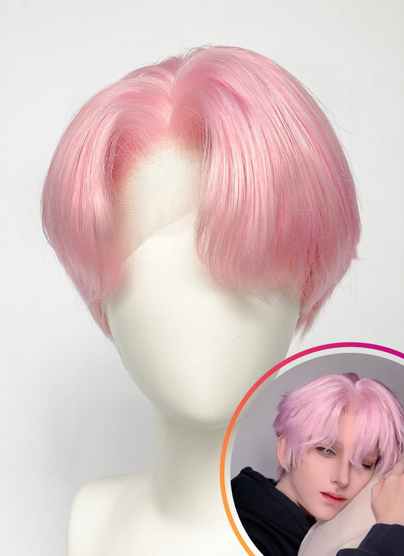 Kpop Pastel Pink Straight Lace Front Synthetic Men's Wig LF6131