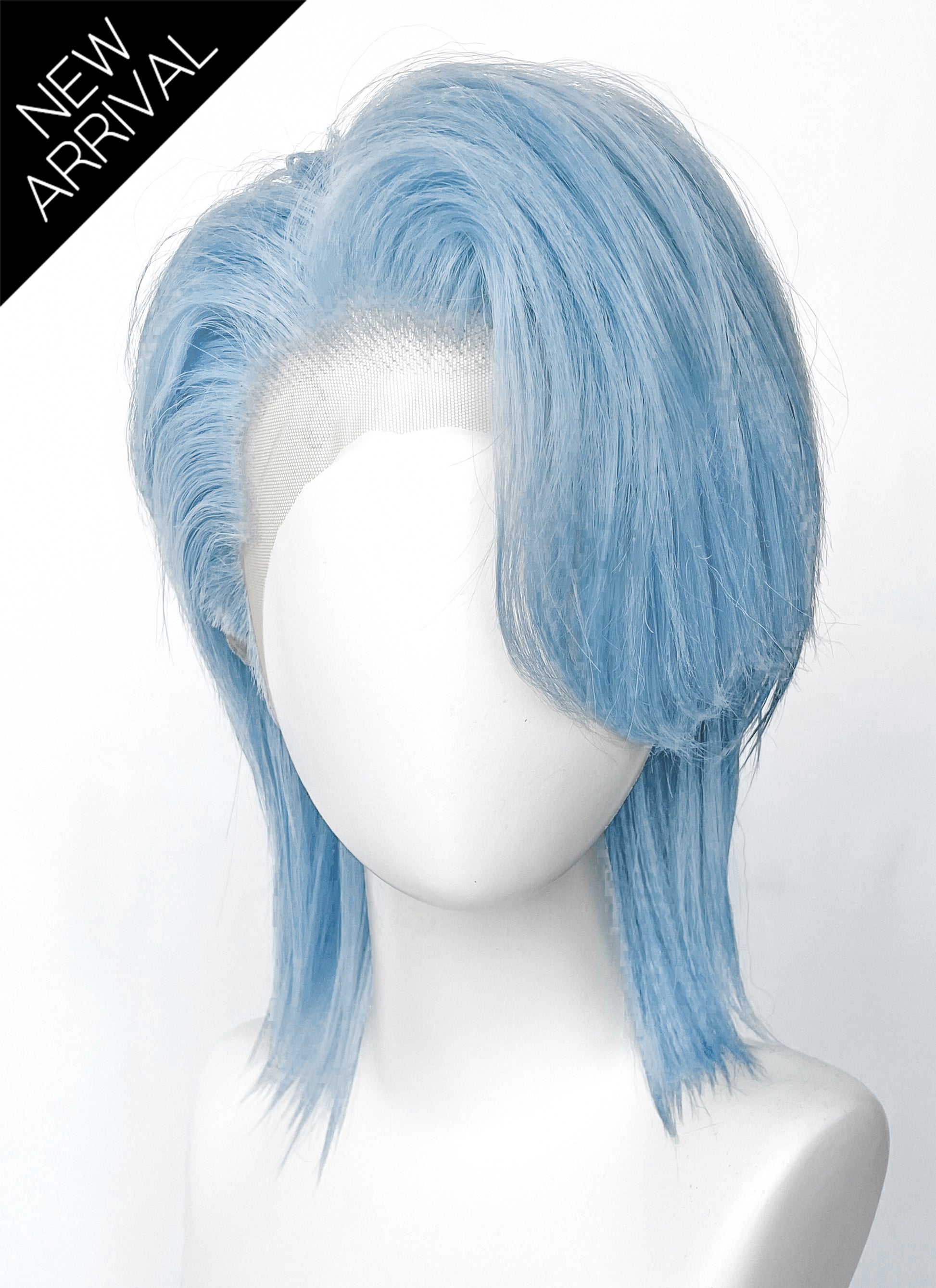 Kpop Pastel Blue Straight Lace Front Synthetic Men's Wig LF6132