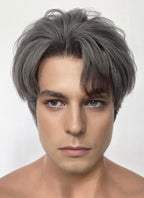 Dark Grey Straight Yaki Lace Front Synthetic Men's Wig LF6133