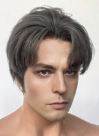 Dark Grey Straight Yaki Lace Front Synthetic Men's Wig LF6133