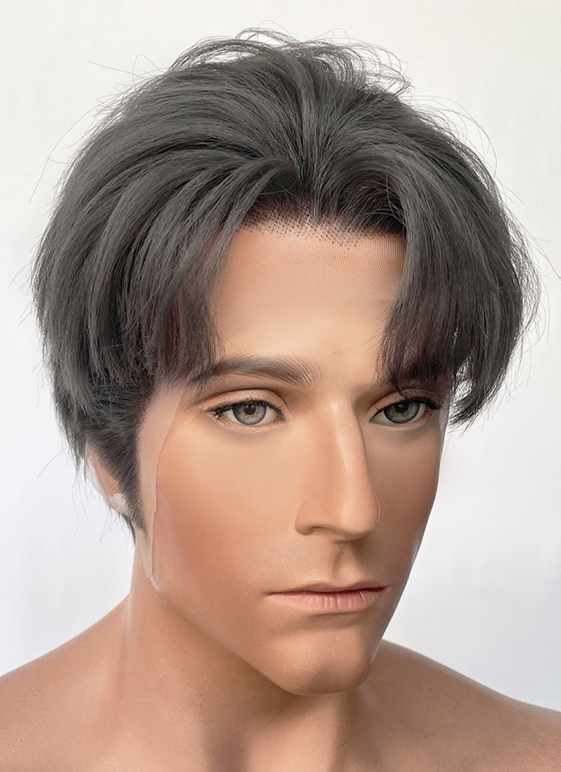 Dark Grey Straight Yaki Lace Front Synthetic Men's Wig NM026