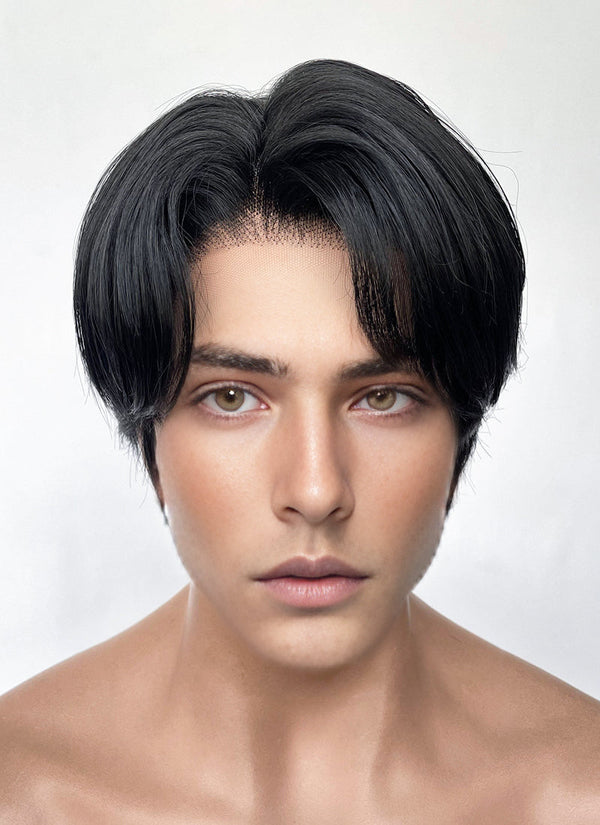 KPop Demon Hunters Saja Boys JINU Jet Black Straight Lace Front Synthetic Men's Wig LF6140