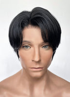 Jet Black Straight Lace Front Synthetic Men's Wig NM027