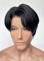 Jet Black Straight Lace Front Synthetic Men's Wig NM027