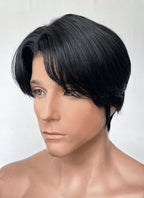Jet Black Straight Lace Front Synthetic Men's Wig NM027