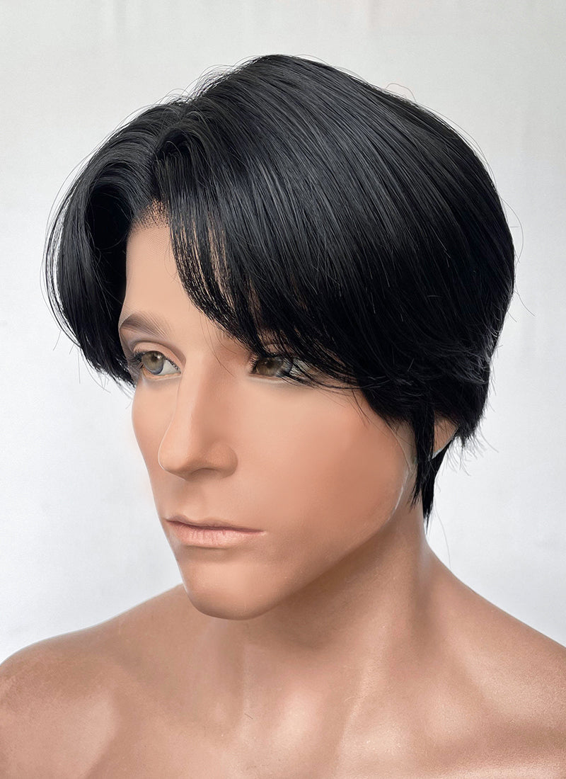 Jet Black Straight Lace Front Synthetic Men's Wig NM027