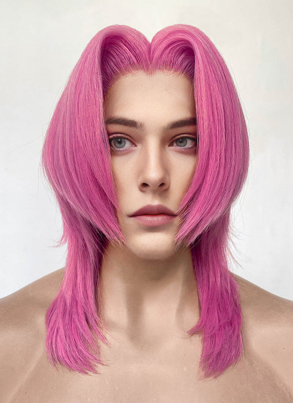 KPop Demon Hunters Saja Boys Romance Yaki Hot Pink Straight Lace Front Synthetic Men's Wig LF6141