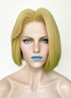 Marvel Rivals Emma Frost Blonde With Green Straight Bob Yaki Lace Front Synthetic Hair Wig LF6157
