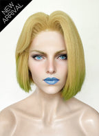Marvel Rivals Emma Frost Blonde With Green Straight Bob Yaki Lace Front Synthetic Hair Wig LF6157