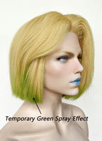 Marvel Rivals Emma Frost Blonde With Green Straight Bob Yaki Lace Front Synthetic Hair Wig LF6157