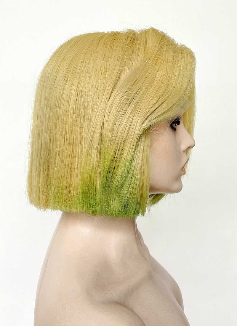 Marvel Rivals Emma Frost Blonde With Green Straight Bob Yaki Lace Front Synthetic Hair Wig LF6157