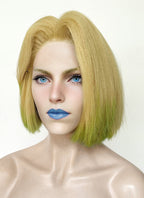 Marvel Rivals Emma Frost Blonde With Green Straight Bob Yaki Lace Front Synthetic Hair Wig LF6157