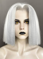 Hazbin Hotel Lute Silver Grey With White Straight Bob Yaki Lace Front Synthetic Hair Wig LF6161