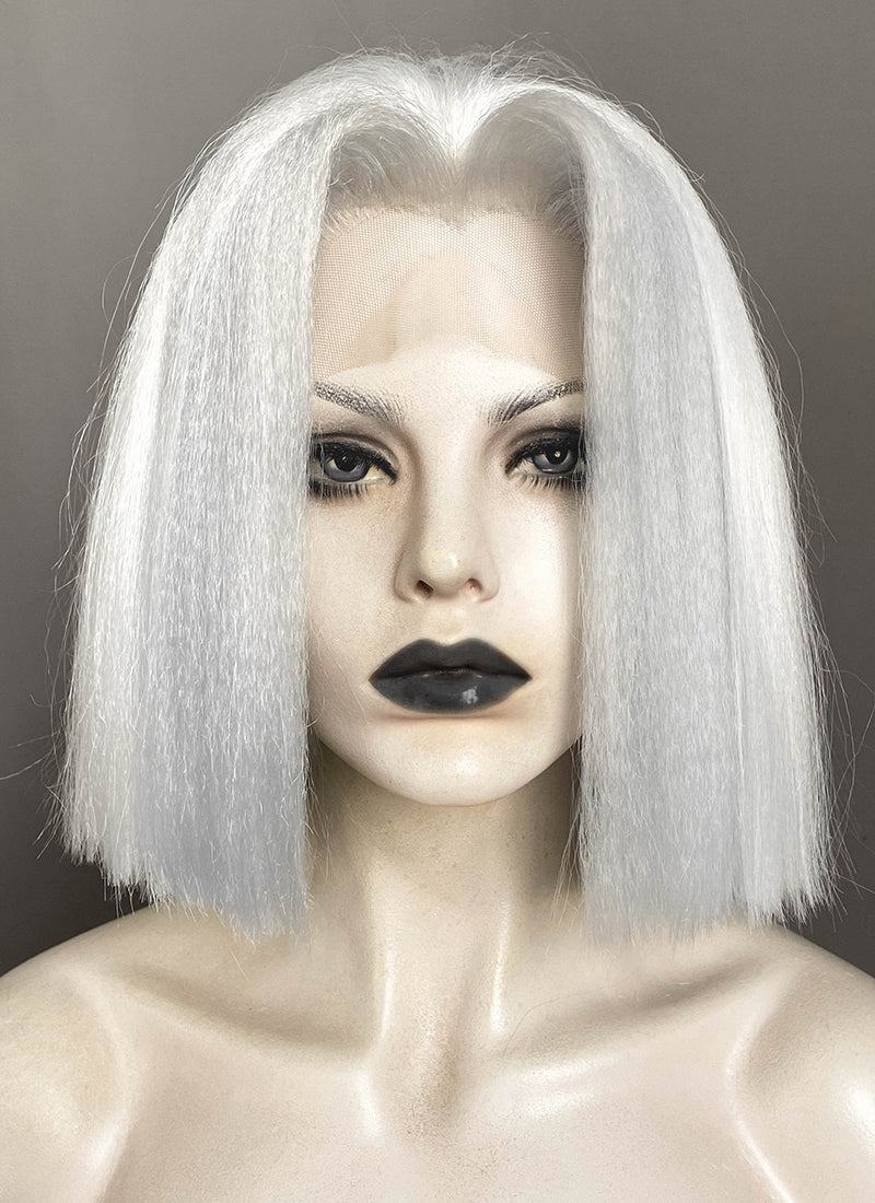 Hazbin Hotel Lute Silver Grey With White Straight Bob Yaki Lace Front Synthetic Hair Wig LF6161