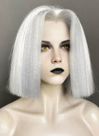 Hazbin Hotel Lute Silver Grey With White Straight Bob Yaki Lace Front Synthetic Hair Wig LF6161