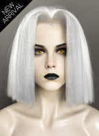 Hazbin Hotel Lute Silver Grey With White Straight Bob Yaki Lace Front Synthetic Hair Wig LF6161
