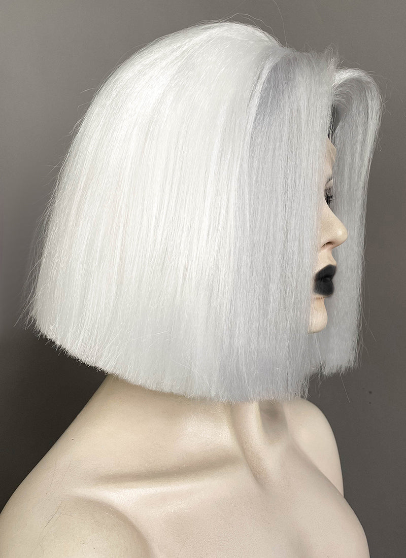 Hazbin Hotel Lute Silver Grey With White Straight Bob Yaki Lace Front Synthetic Hair Wig LF6161