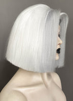 Hazbin Hotel Lute Silver Grey With White Straight Bob Yaki Lace Front Synthetic Hair Wig LF6161
