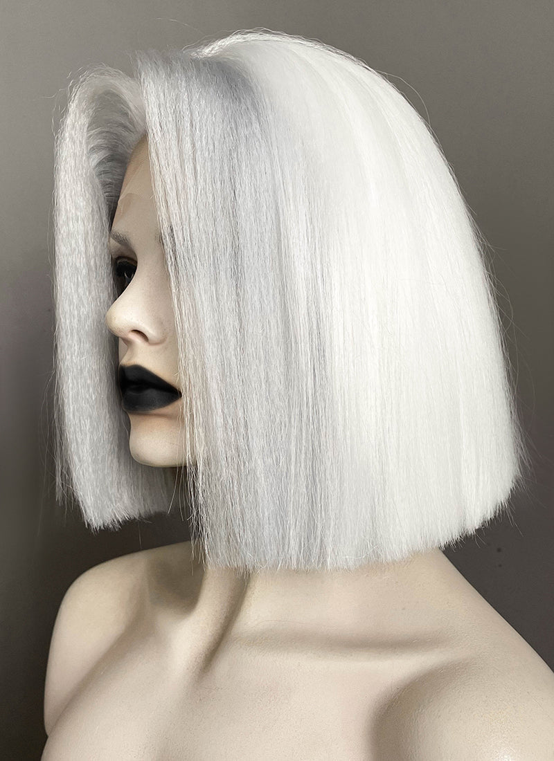 Hazbin Hotel Lute Silver Grey With White Straight Bob Yaki Lace Front Synthetic Hair Wig LF6161