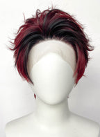 Demon Slayer Kimetsu no Yaiba Tanjiro Kamado Black With Red Wavy Lace Front Synthetic Men's Wig LF6162