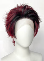 Demon Slayer Kimetsu no Yaiba Tanjiro Kamado Black With Red Wavy Lace Front Synthetic Men's Wig LF6162