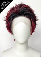 Demon Slayer Kimetsu no Yaiba Tanjiro Kamado Black With Red Wavy Lace Front Synthetic Men's Wig LF6162