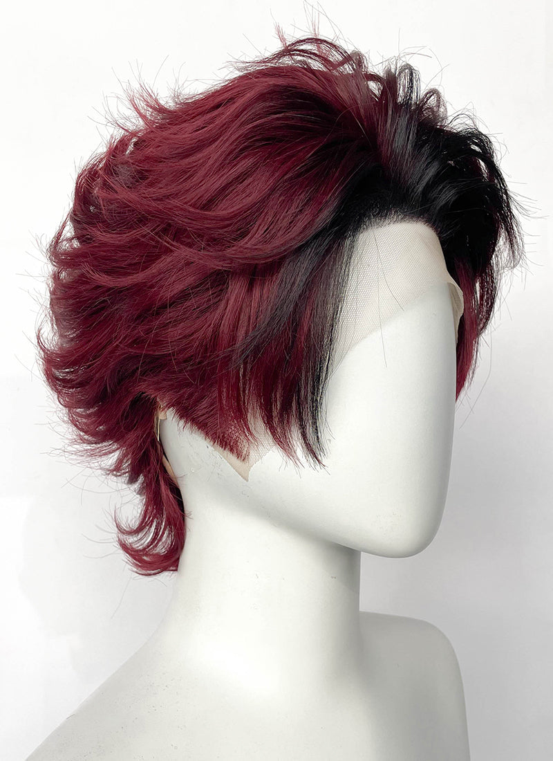 Demon Slayer Kimetsu no Yaiba Tanjiro Kamado Black With Red Wavy Lace Front Synthetic Men's Wig LF6162