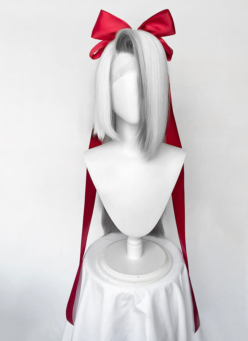 Hazbin Hotel Vaggi White With Dark Grey Straight Lace Front Synthetic Wig LF6166